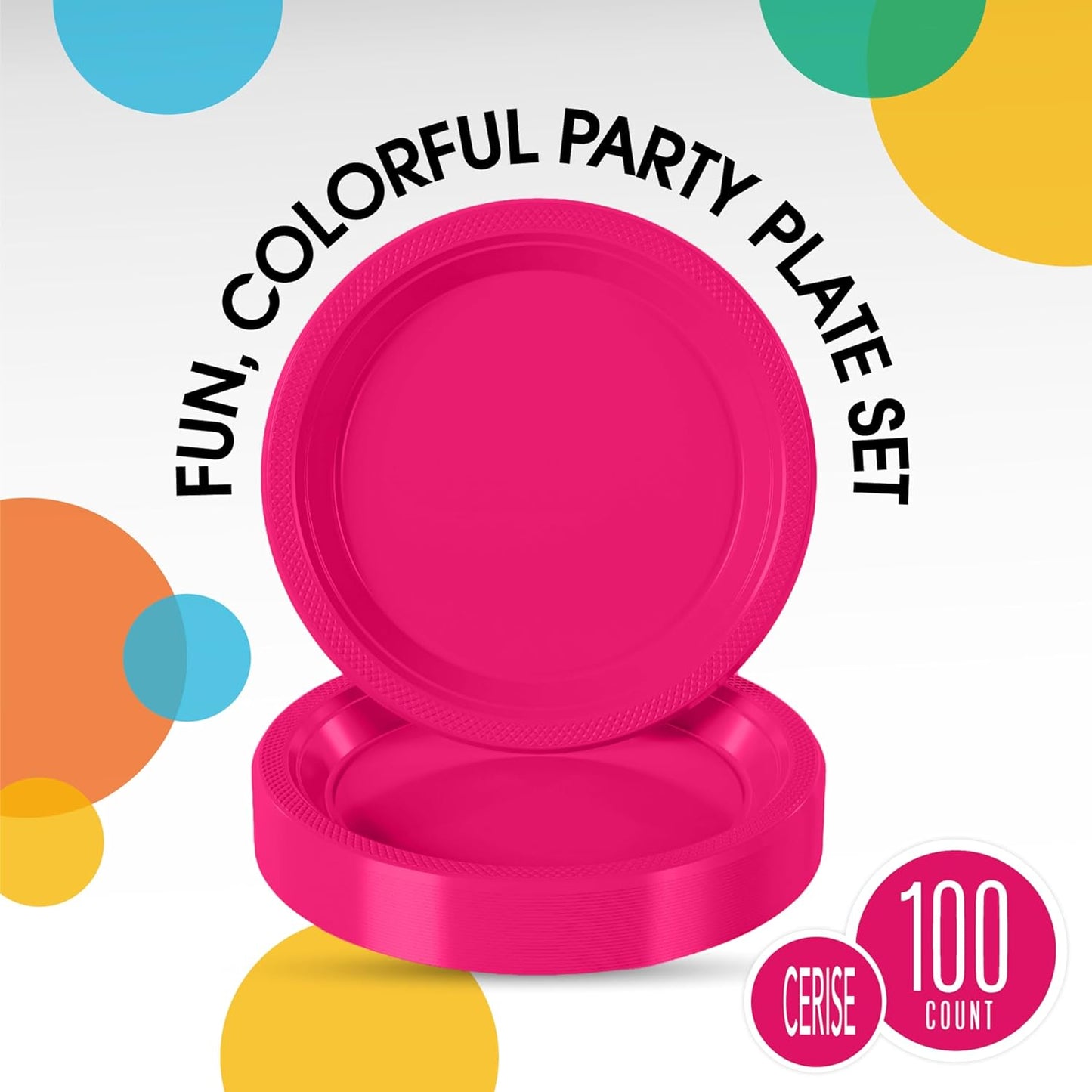 Exquisite Party Solids Hot Pink Plastic Plates For Party 10" Hot Pink Disposable Plates Heavy Duty Supplies 100 Pcs Plastic Dinnerware Sets Heavy Duty 350 GSM Disposable Dinnerware Set