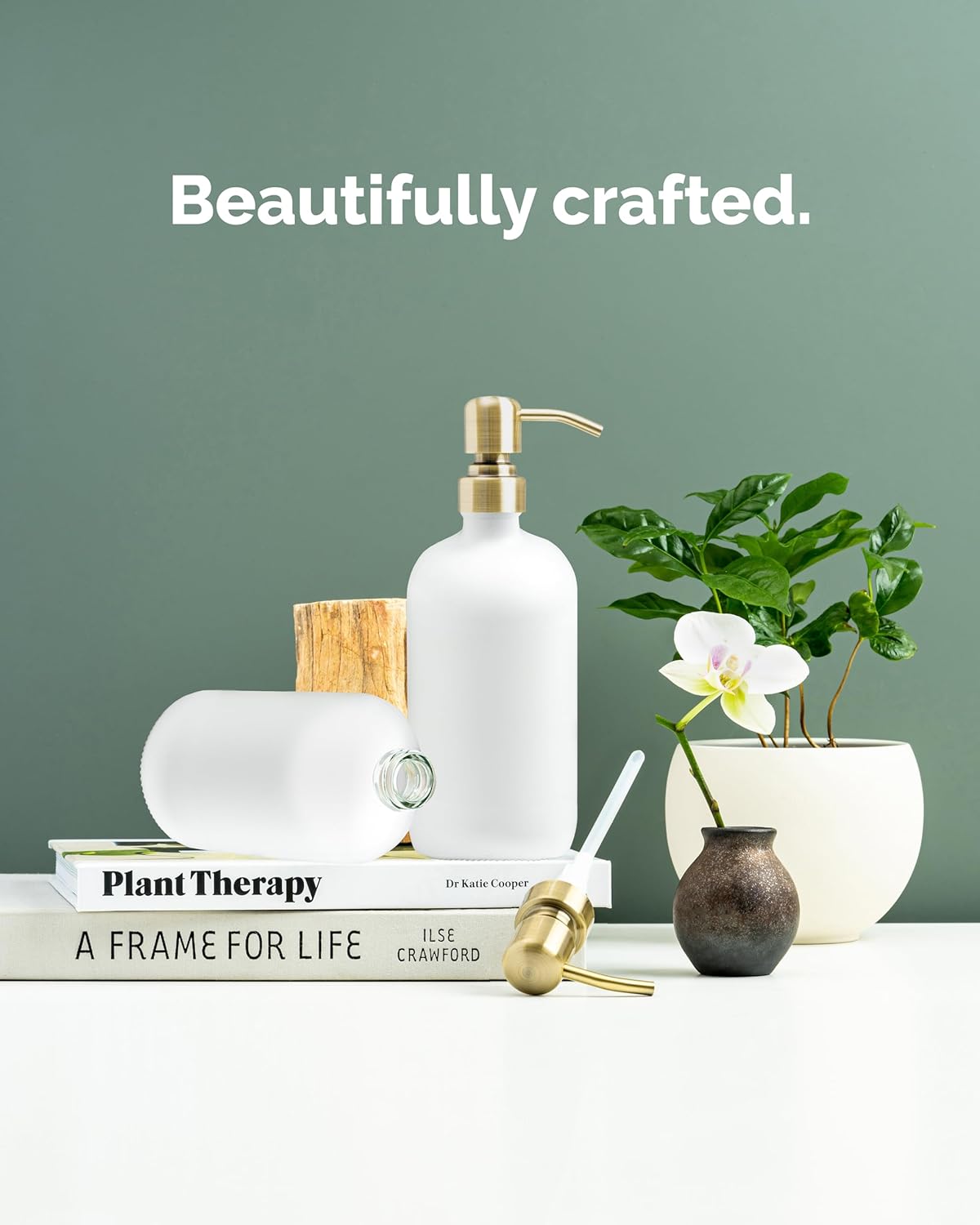 Vine Creations White Glass Soap Dispenser, 2 Pack Kitchen Soap Dispenser Set with Stainless Steel Pump, 16 oz Dish Soap and Hand Soap Dispensers for Bathroom with Waterproof Labels