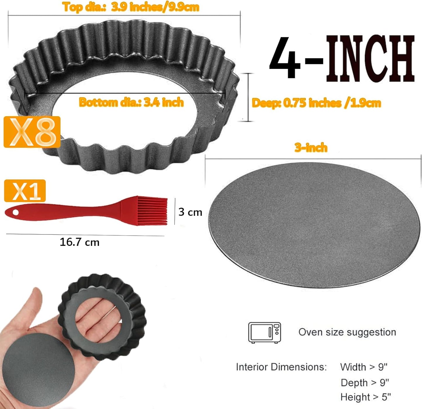 DATANYA 8 Pack Mini Tart Pans 4 Inch with Removable Bottom Round Nonstick Quiche Pan, Heavy Duty Fluted Side for Pies, Mousse Cakes, Dessert Baking (4 Inch 8pcs)
