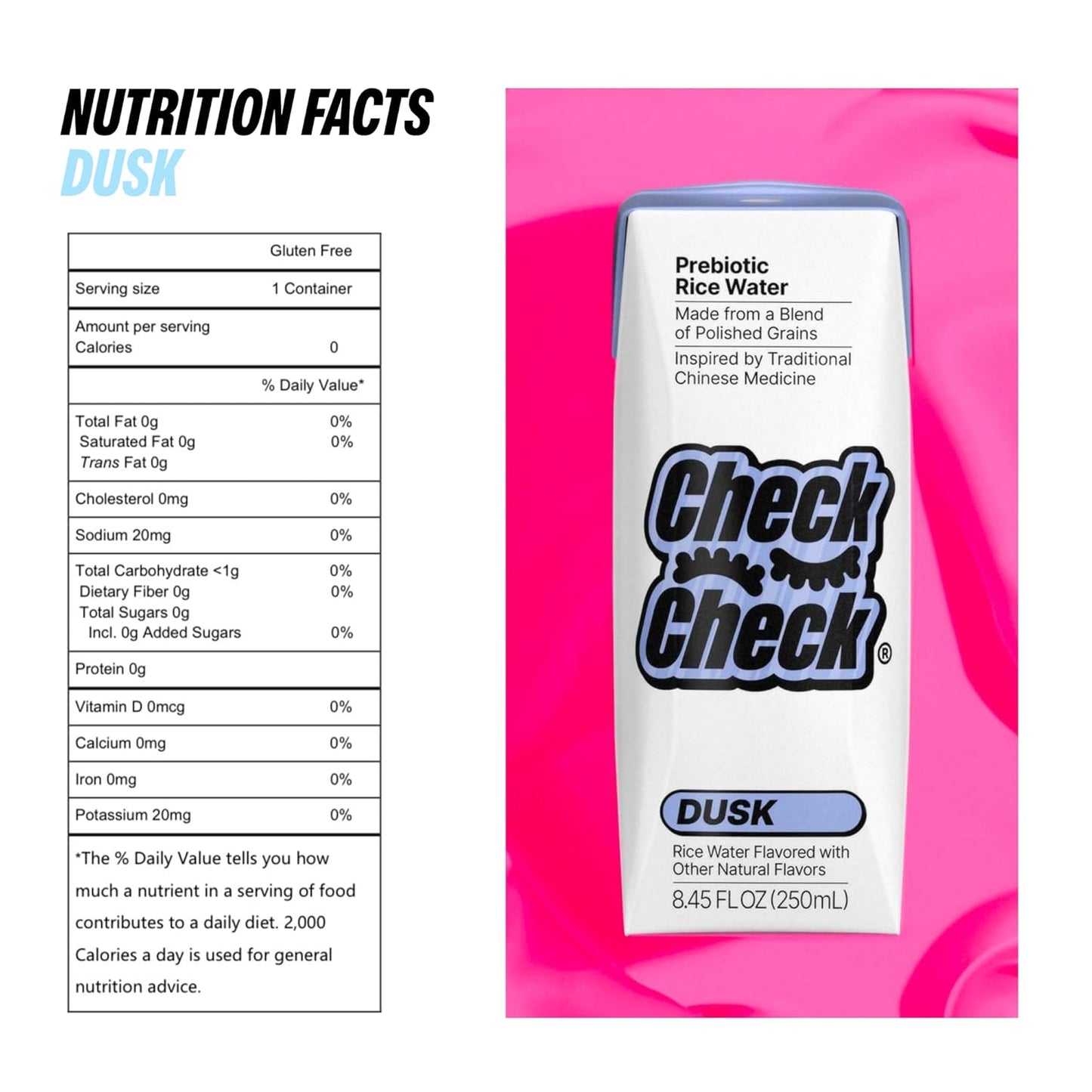 CheckCheck Prebiotic Rice Water, Dawn and Dusk Variety, 12 Pack, 8.45 Fl Oz Bottles (12 Pack, Dusk)
