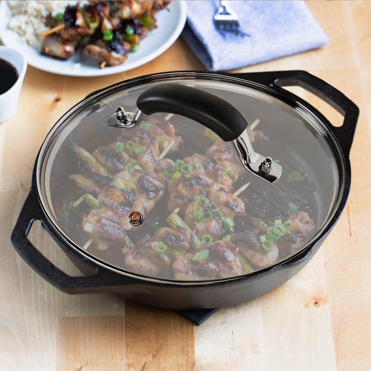 10.25 Inch Tempered Glass Lid Compatible with 10-10.25 Inch Lodge Cast Iron Skillet and 5 Quart Dutch Ovens