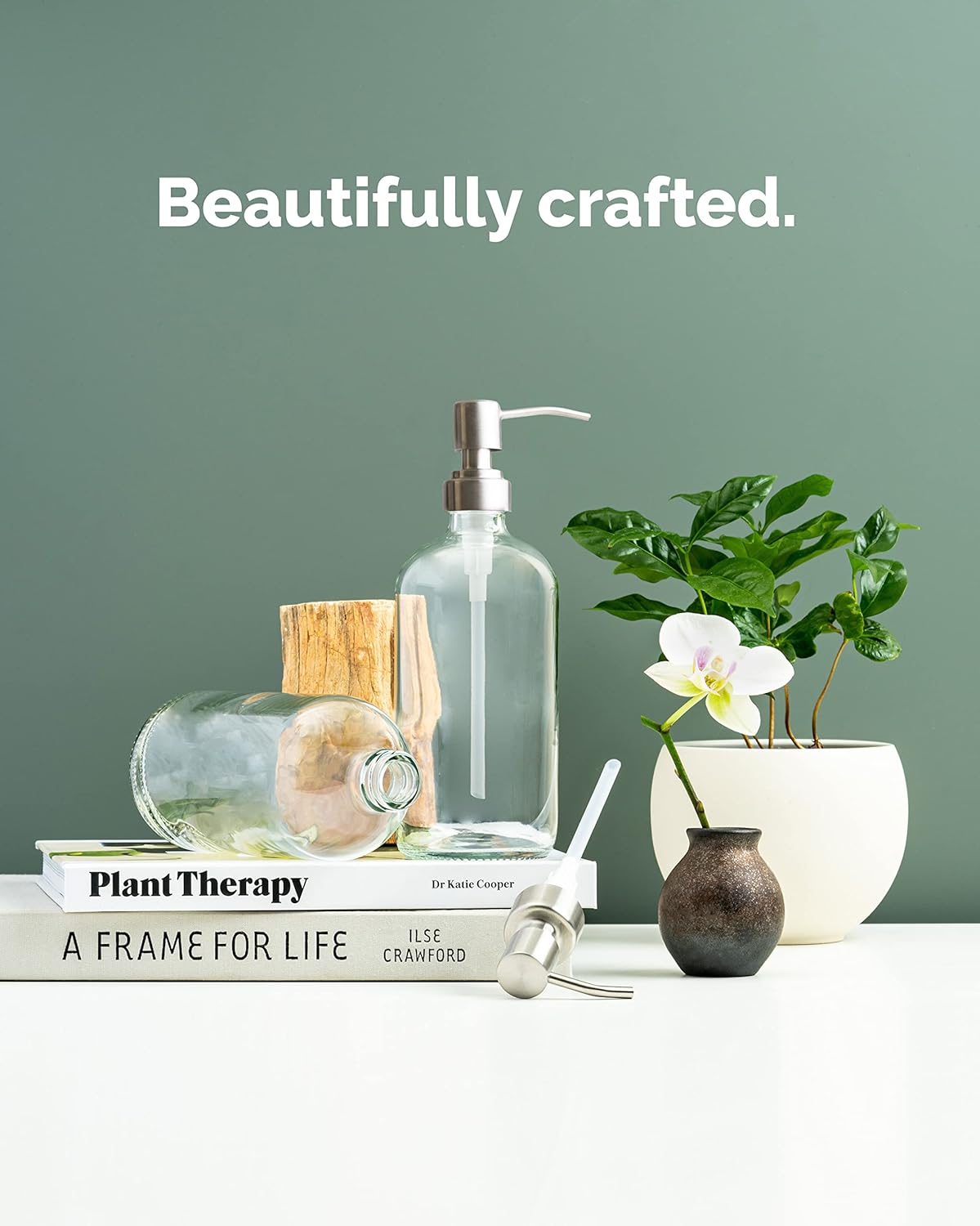 Vine Creations Clear Glass Soap Dispenser, 2 Pack Kitchen Soap Dispenser Set with Stainless Steel Pump, 16 oz Hand Soap or Dish Soap for Bathroom or Kitchen with Waterproof Labels