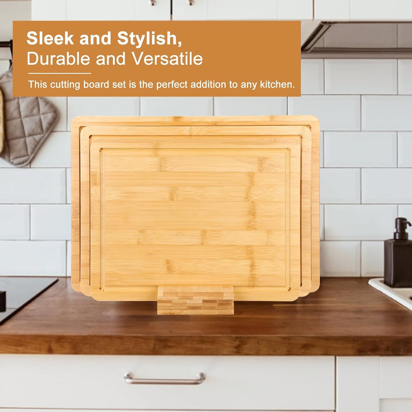 Bamboo Cutting Board Set of 3 With Holder Extra Large Bamboo Chopping Board for Kitchen Charcuterie Boards Bread Cheese Fruit Bread Cheese Meat