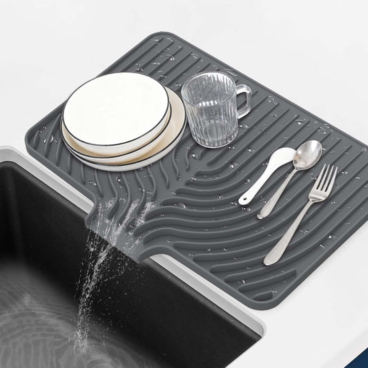 GUUKIN Silicone Dish Drying Mat,17.7" x 11.8 " Drying Matt Kitchen Counter, Non-Slip Drying Pad, Easy Clean Pad for Countertop Protection, Multi-Functional Use, Not applicable Bumps up sink (Grey)