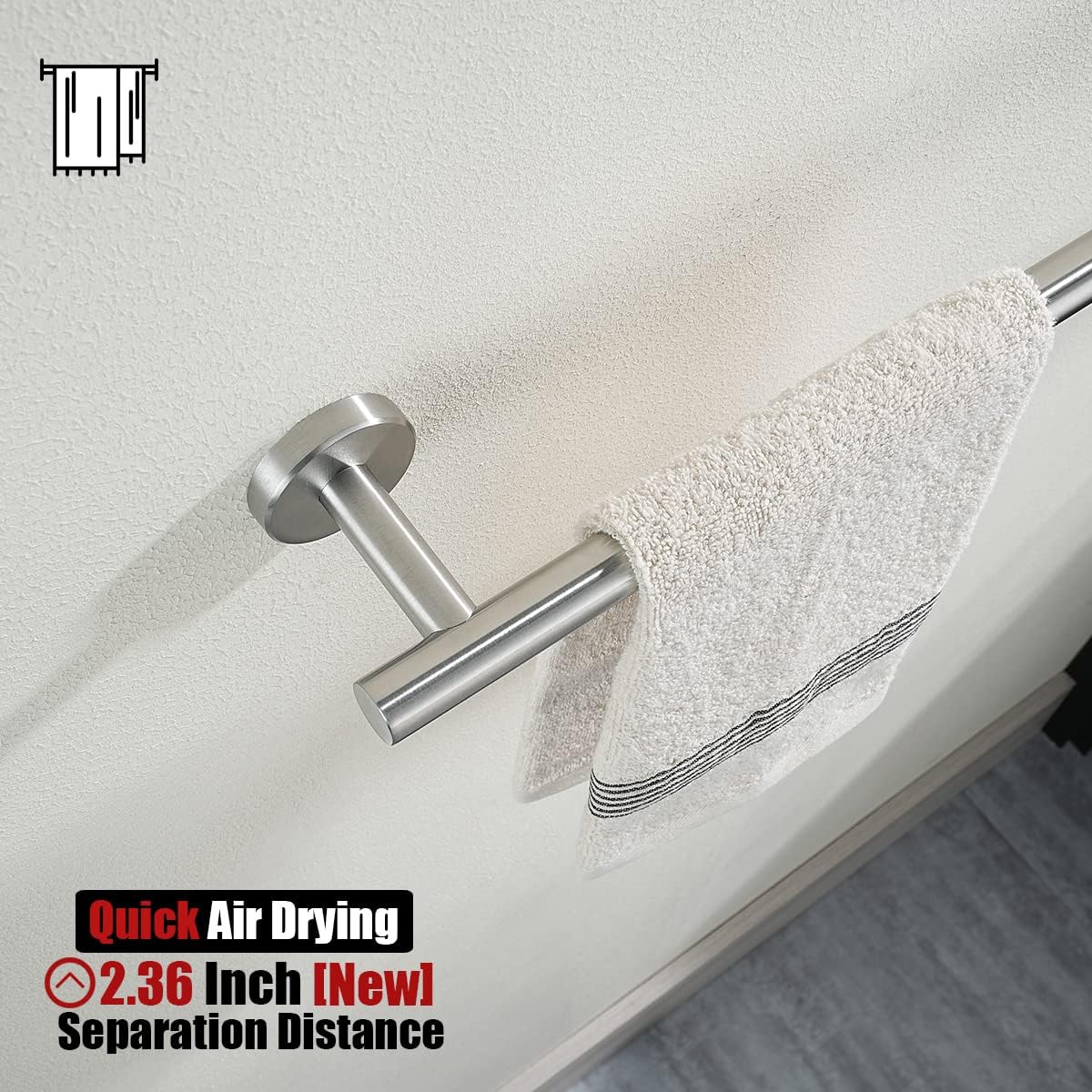 JQK Bath Towel Bar, 33 Inch 304 Stainless Steel Thicken 0.8mm Single Towel Rack for Bathroom, Towel Holder Brushed Steel Wall Mount, Useable Length 30 Inch 2 Pack, TB110L30-BN-P2