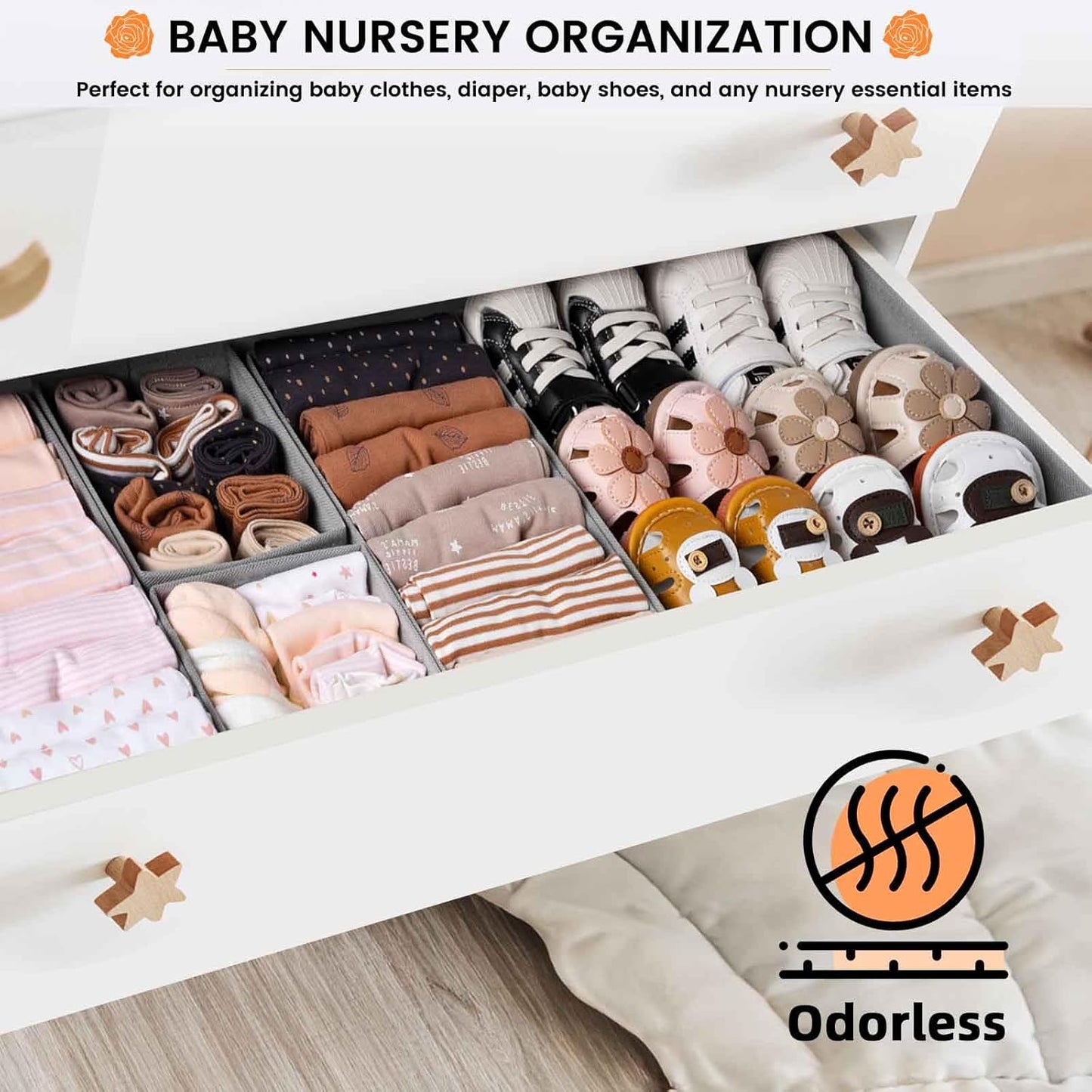 Criusia 20 Pack Drawer Organizer Bins - Grey Fabric Closet Organization and Storage Dividers for Baby Clothes, Adult Socks, Underwear, Bra, etc.