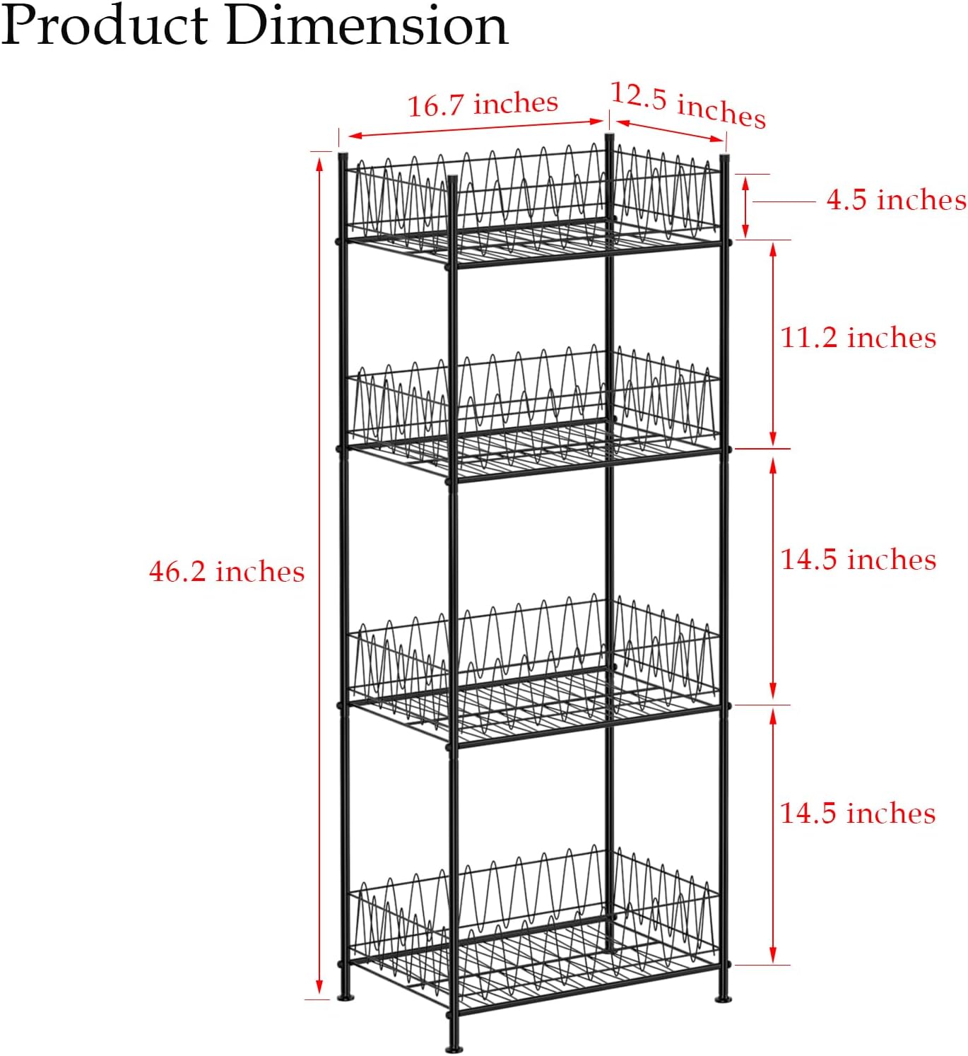 ETELI Water Bottle Organizer 4 Tier FreeStanding Water Bottle Holder Storage Rack Floor Metal Drink Soda Can Organizer for Pantry Kitchen Food Storage, Black