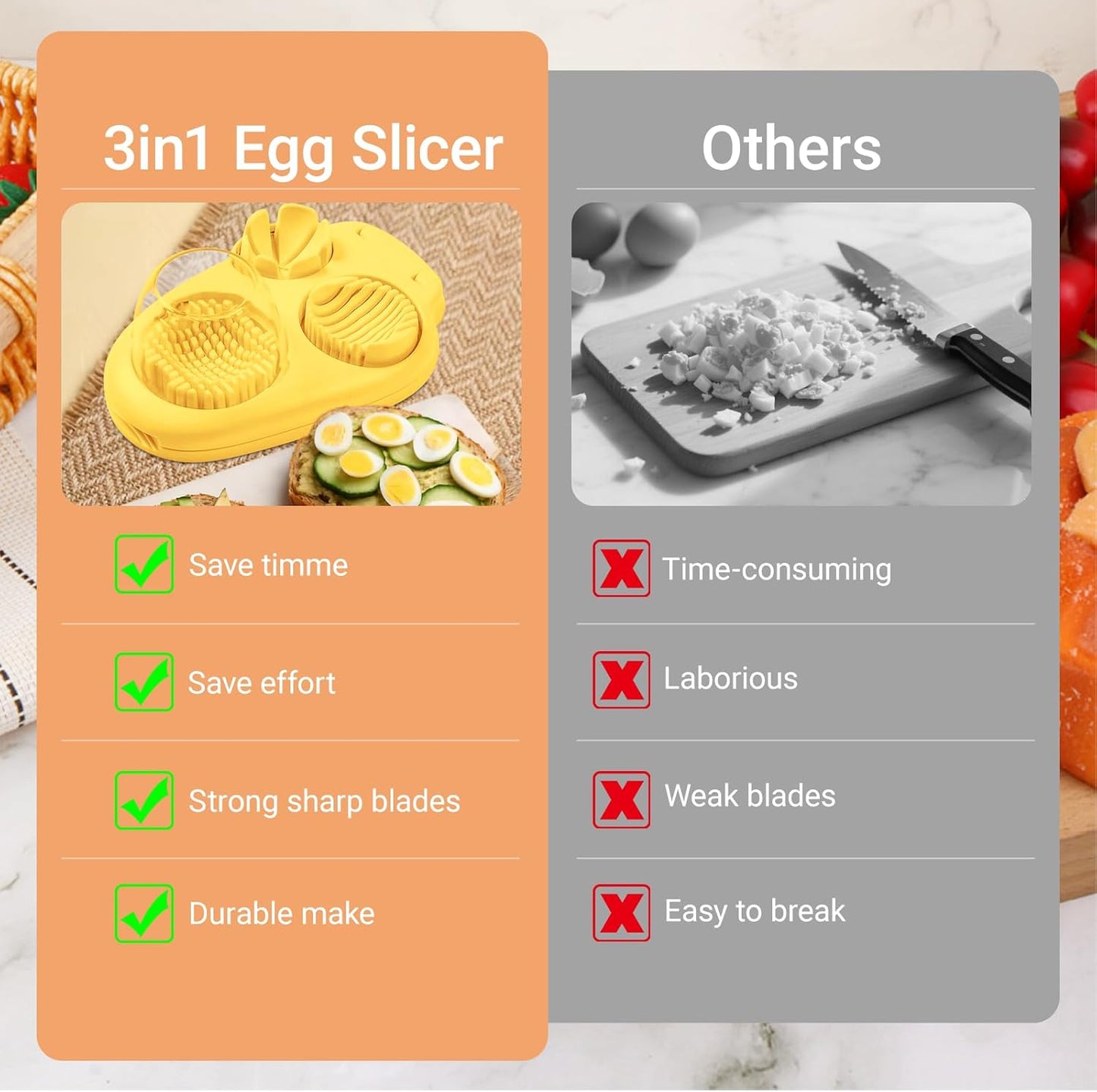 1 Pcs Stainless Steel Egg Slicer for Hard Boiled Eggs, 3 Slicing Modes, Ideal for Fruits and Vegetables, Easy to Clean Kitchen Cutter, Send Goods From Local Warehouse