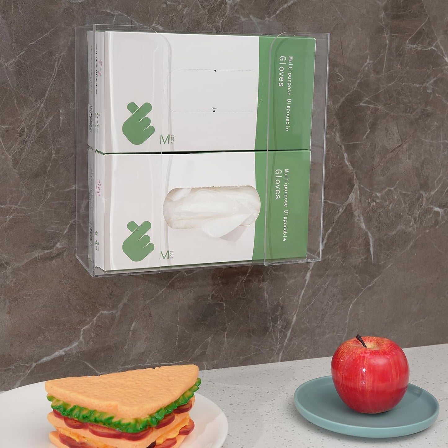 Cq acrylic Rubber Glove Holder for Wall Mount,Clear Disposable Glove Dispenser and Glove Box on Wall,Multipurpose Wall Floating Mask Dispenser and Medical Gloves Rack Storage,10.2”x9.8”x3.5” Pack of 1