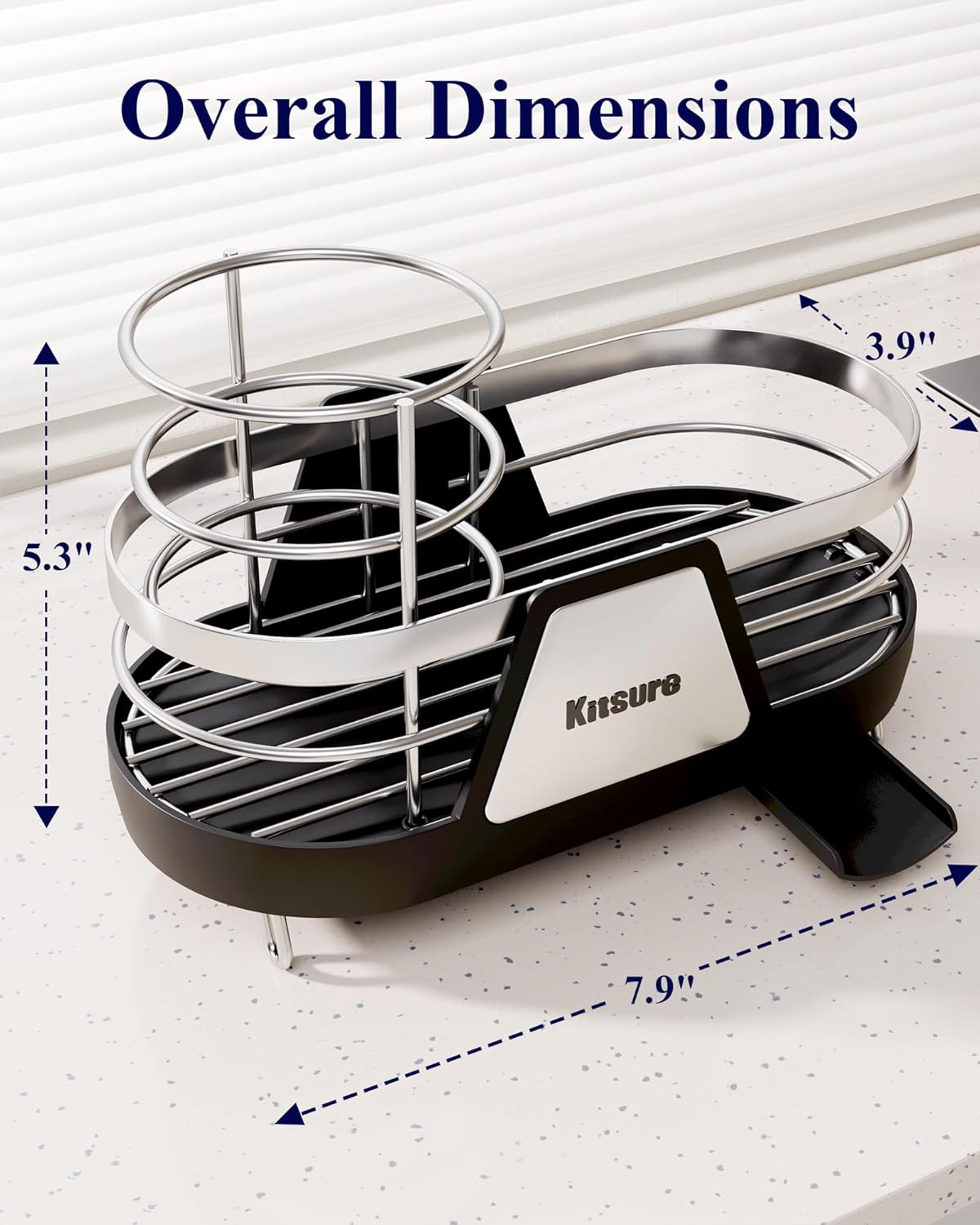 Kitsure Sponge Holder for Kitchen Sink - Space-Saving Kitchen Sink Caddy, Rustproof Metal Organizer with Removable Brush Holder, 7.9"×3.9"×5.3", Black