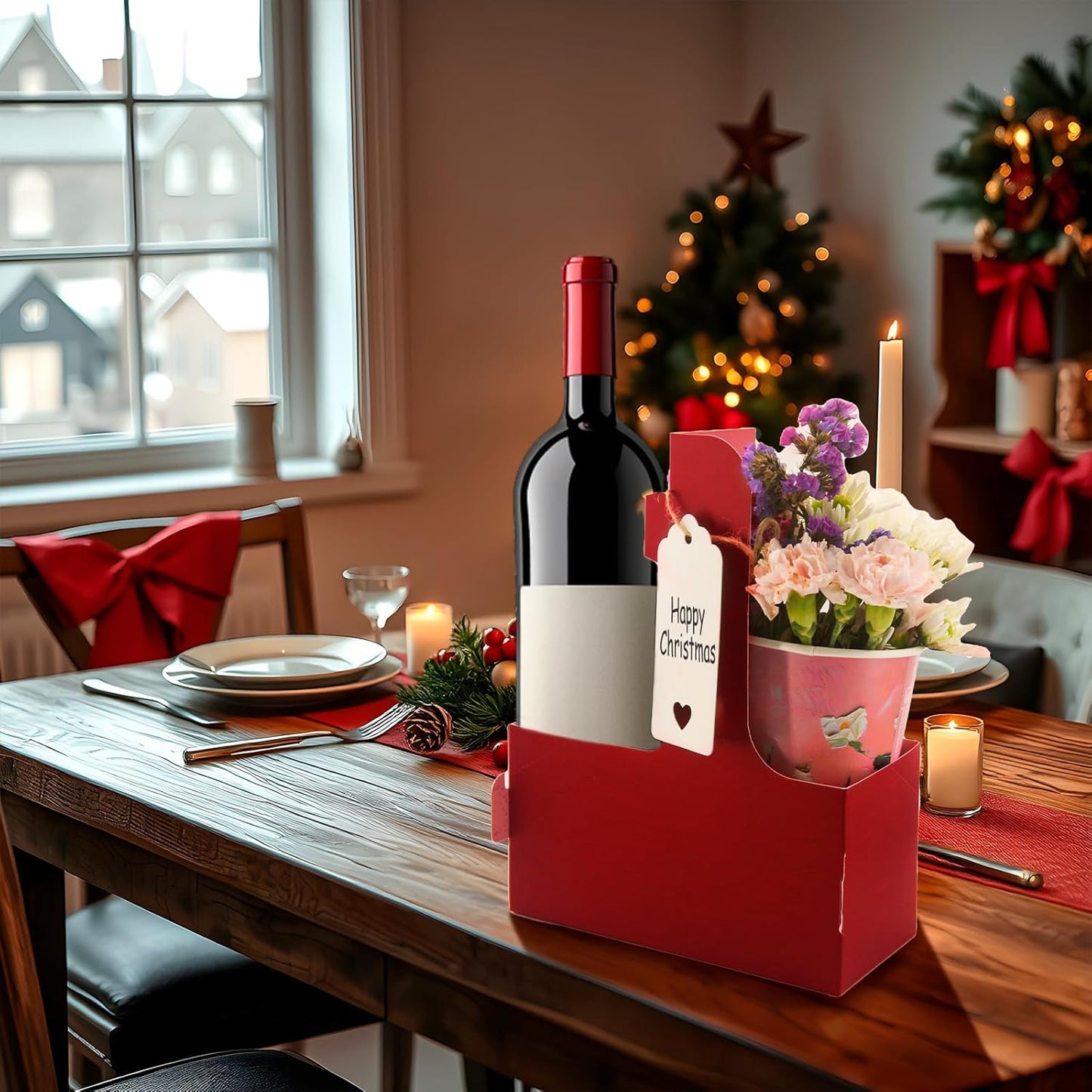 10 Pack 2 Cup Disposable Drink Carrier with Handle Paperboard Coffee Cup Holder Portable for Hot Cold Drinks Food Delivery Services with Heart Card for Teacher Appreciation Week Mother's Day