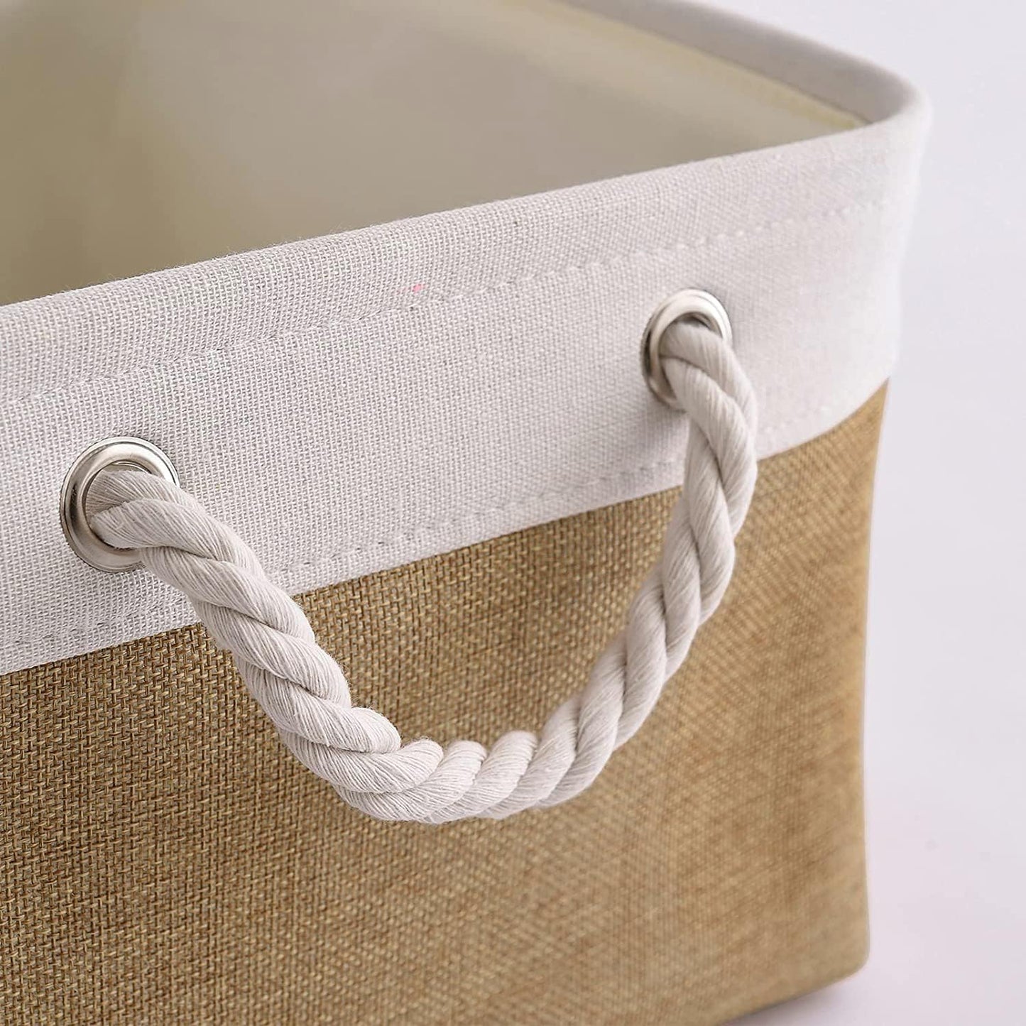 Rectangular Fabric Storage Baskets for Organizing, Shelves, Decorative & Gift (White & Peru)