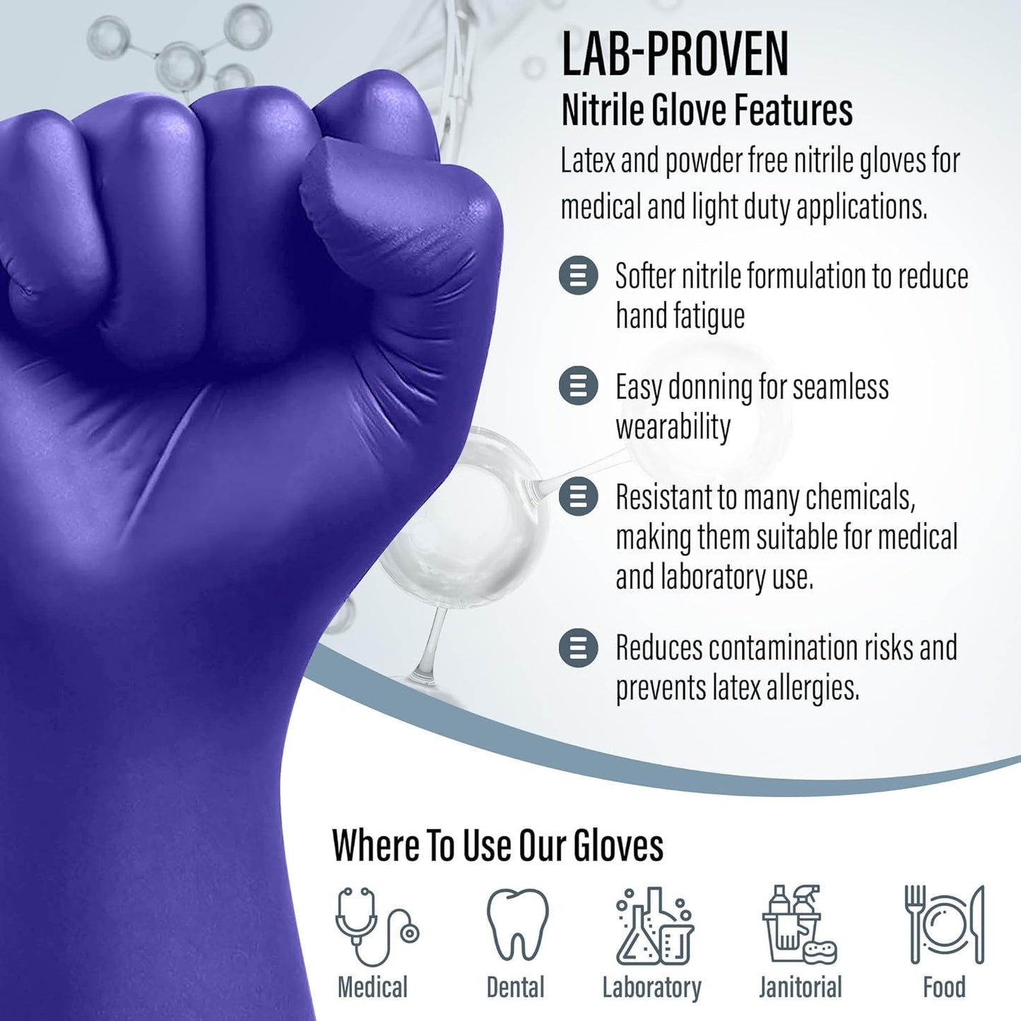 EnSure Nitrile Exam Gloves, Powder-Free, Latex-Free, Chemo Rated, Non-Sterile, Light Duty, Textured Tips, Medical, Surgical, Food Safe, Cleaning, Dental, Lab Use - 3 Mil (X-Large, 200 Count)