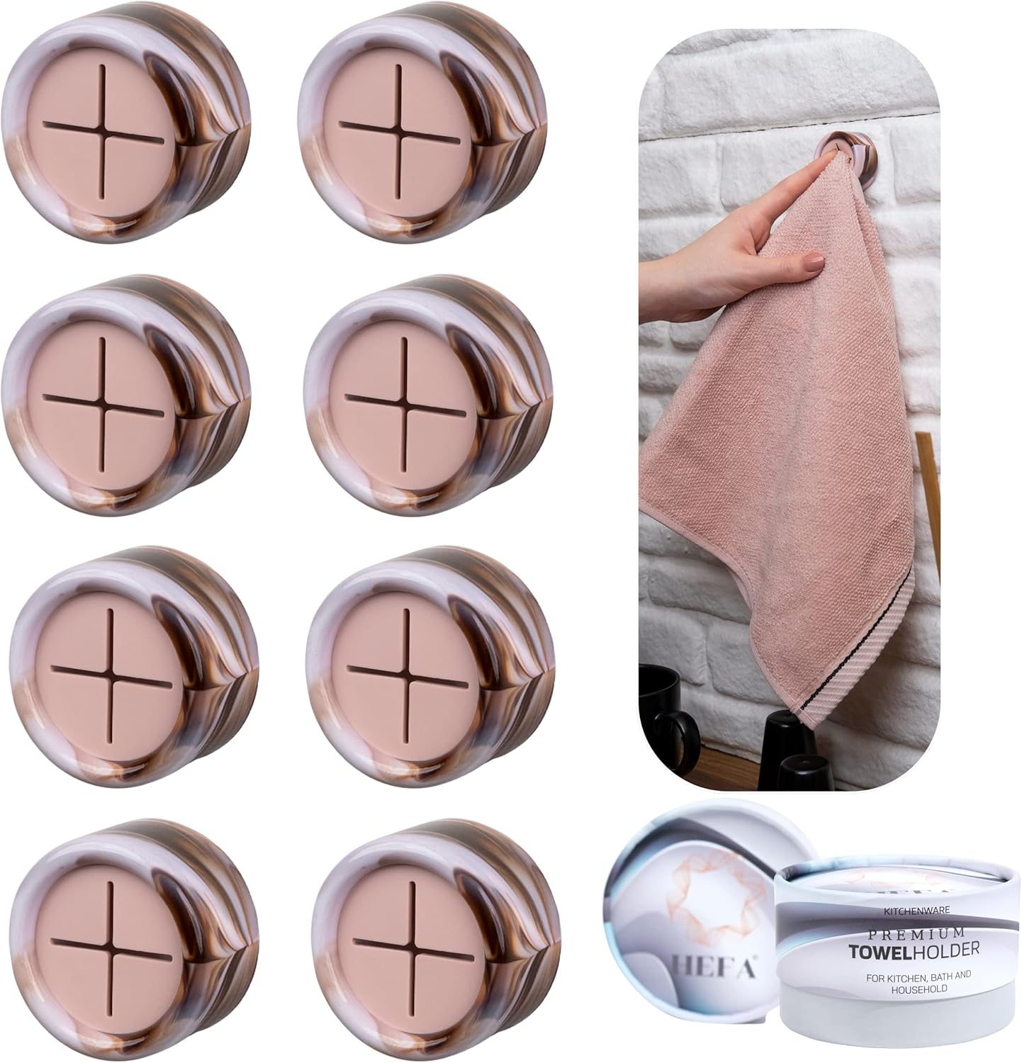 HEFA Towel Hooks, Dish & Hand Towel Holder, Kitchen Organization - 8 Pack Eco