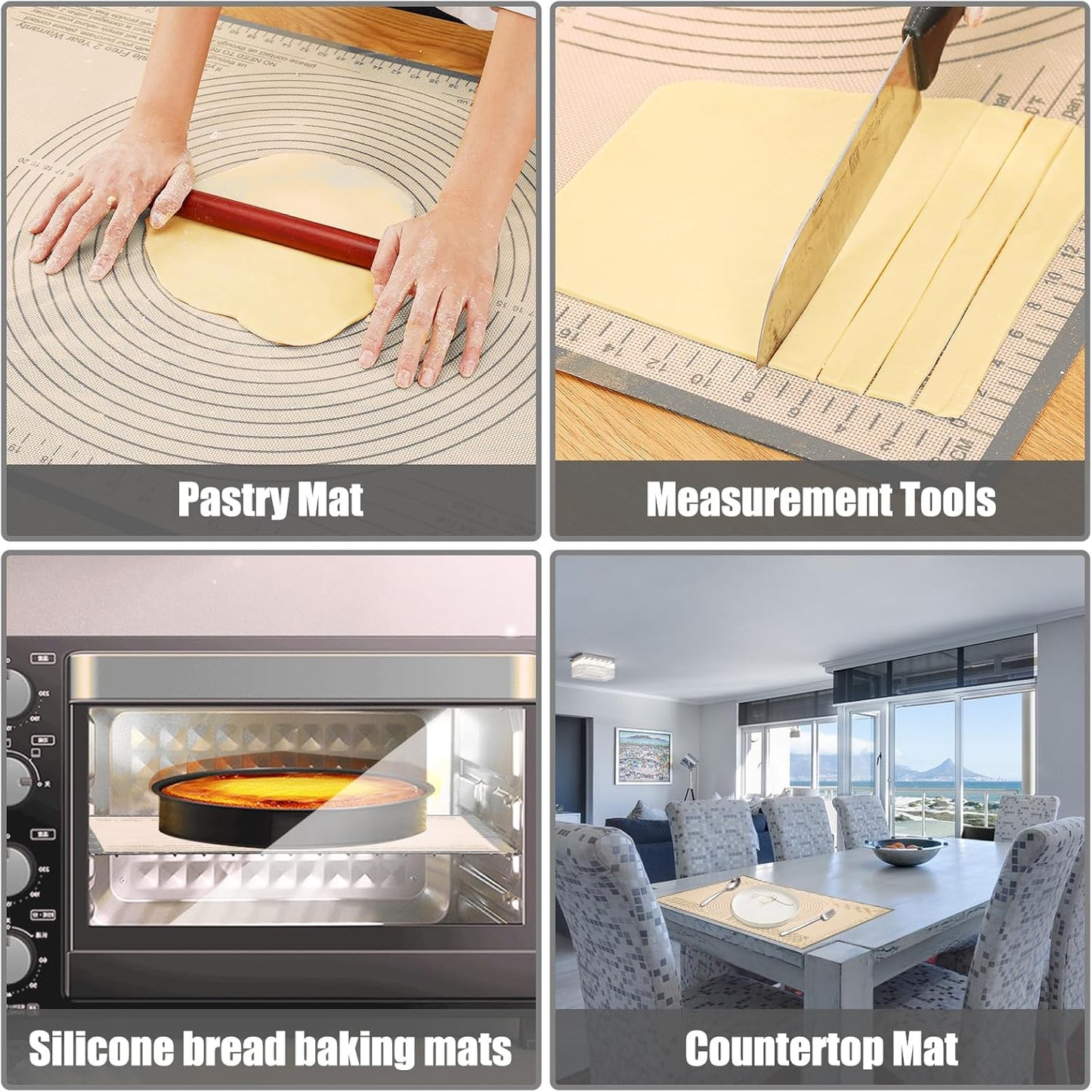 Silicone Pastry Mat 36x24 Inch - Kitchen Counter Nonstick Baking Mat Perfect for Dough, Pastry, Pie Crust, Fondant, Bread, Cookies, Pasta, Pizza