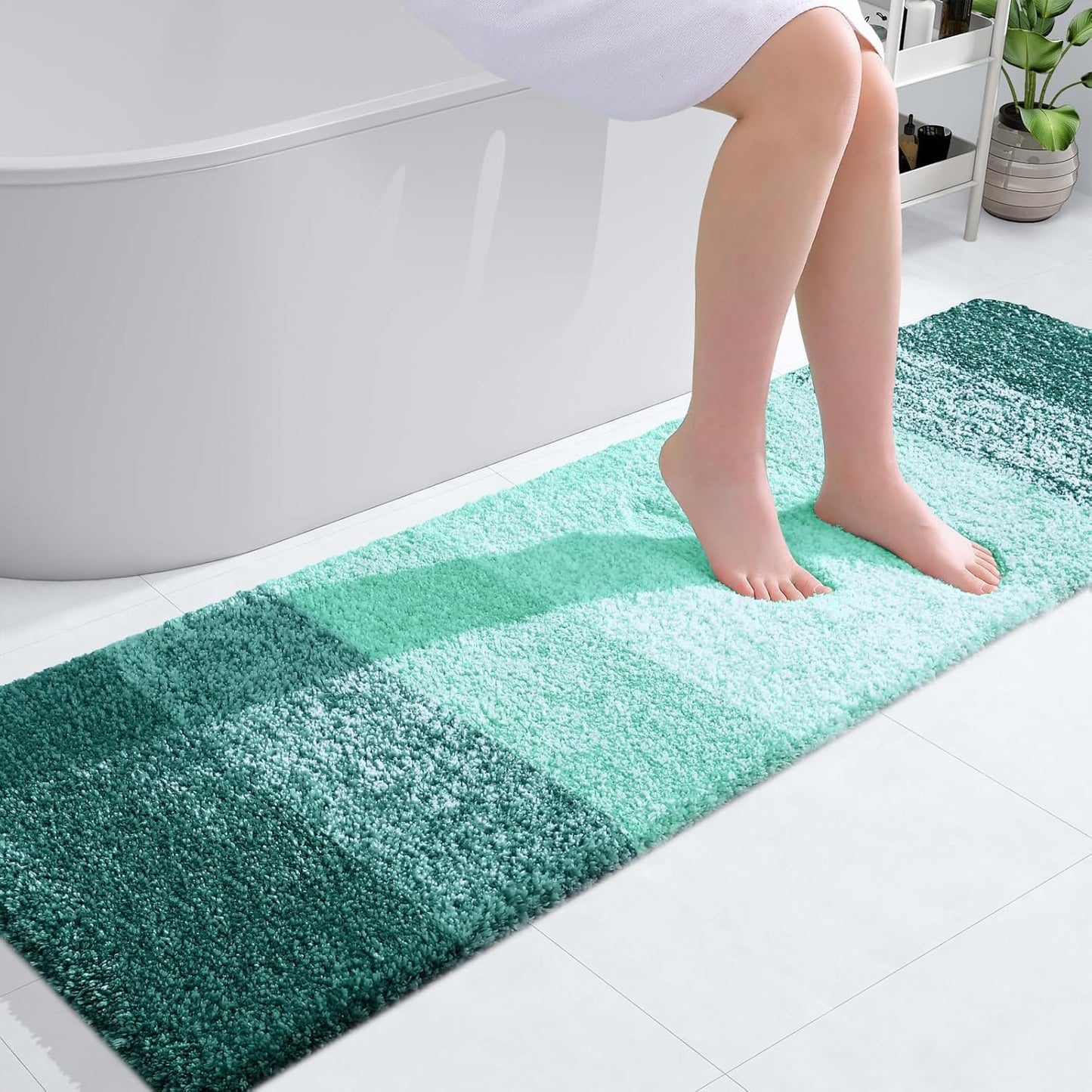 OLANLY Bathroom Runner Rugs 59x17, Extra Soft Absorbent Microfiber Bath Rugs, Rubber Backing, Quick Dry, Washable Bath Mats for Bathroom Floor, Tub and Shower, Home Decor Accessories, Blackish Green