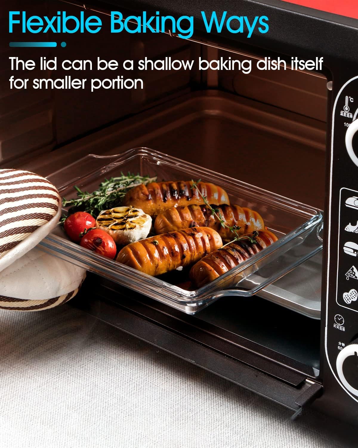 NUTRIUPS Rectangular Glass Casserole Dish With Lid Glass Bakeware Microwave Casserole Dish Lidded Oven Cookware (1.5L)