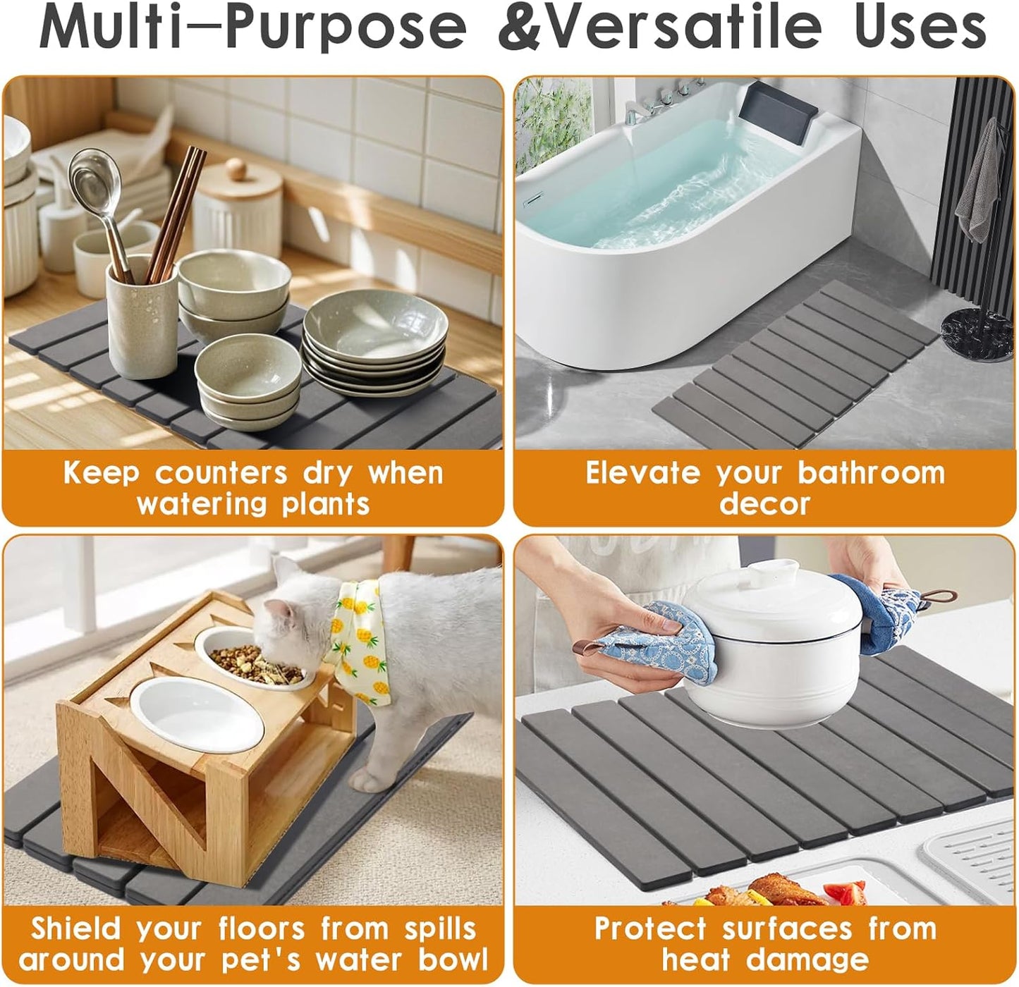 Drying Mat Stone Kitchen Counter, Foldable Stone Drying Stone for Kitchen Counter, Quick-Drying Stone Mat Dishes, Size 23.6"(L)×15.4"(W)