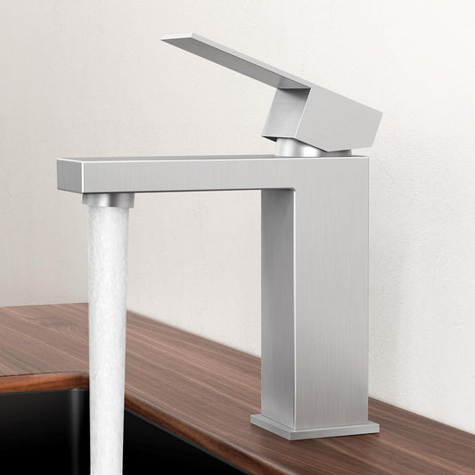 KES Bathroom Faucet Single Handle Modern Bathroom Sink Faucet Single Hole cUPC Certified Stainless Steel Brushed Finish, L3156ALFF12-BS [Fits All States, California Included]