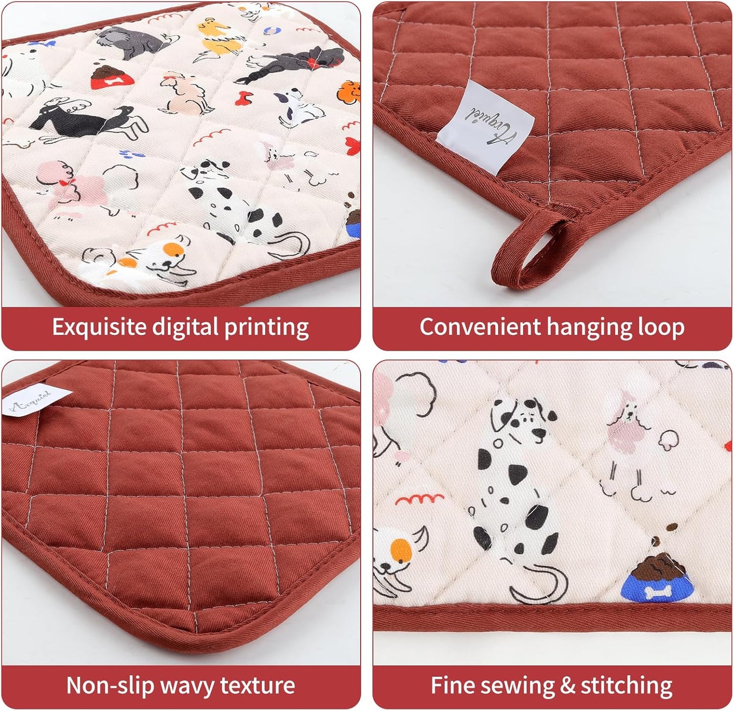 Dogs Oven Mitts and Pot Holders Sets 2Pcs, 100% Cotton Heat Resistant, Extra Long Oven Gloves Potholder for Kitchen Cooking Baking Decoration