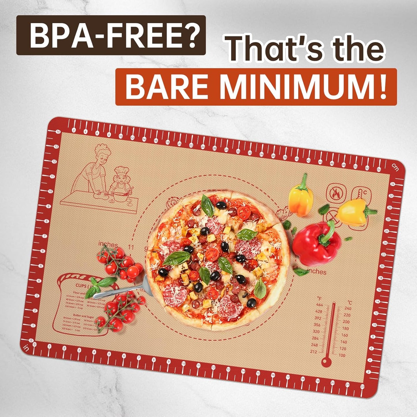 Extra Thick Silicone Mat for Baking, Silicone Baking Mat with 10 Easy Recipes, Non Stick Silicone Pastry Mat, kneading Dough Rolling Mat, Macaron, Cookie, bread, Pizza, Fondant/Pie Crust