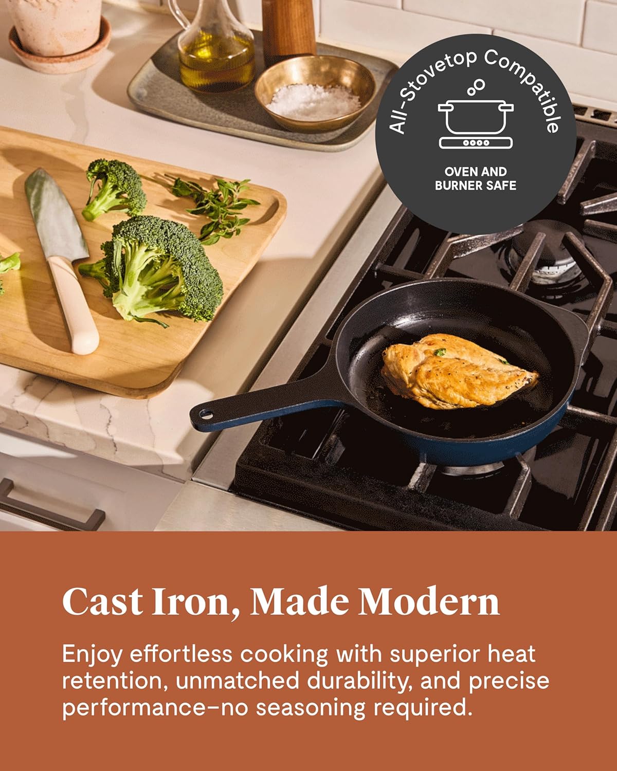 Caraway Cast Iron Skillet - 8” Enameled Cast Iron Pan With 3 Layer Enamel Coating - No Seasoning Required - Compatible With All Stovetops - Free From Forever Chemicals - Charcoal