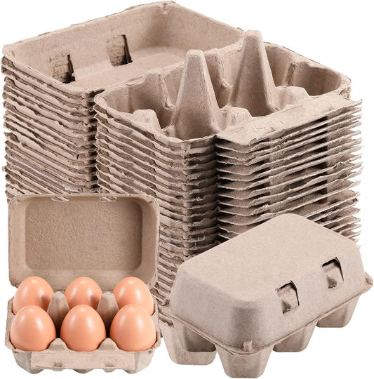 Half Dozen Egg Cartons 200 Pack, Blank Natural Pulp Box 6 Count for Chicken Eggs Reusable, Storage Tray Strong for Holds Up to Six 6 Egg Cardboard Paper Holder Container for Refrigerator