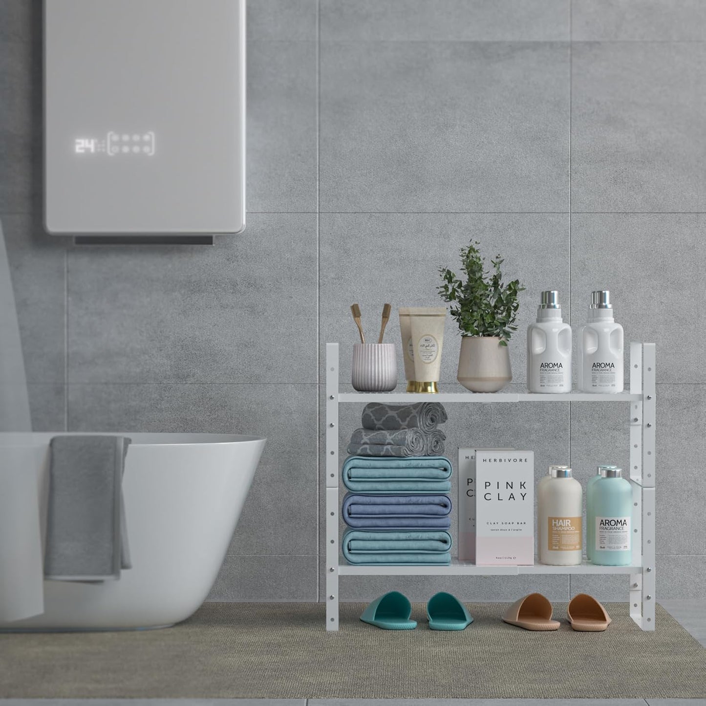 Expandable,Adjustable & Stackable Spice Rack, Cabinet Kitchen Countertop Shelf Organizer,Metal Pantry Storage Shelves - Space-Saving Storage Solution(1Pack/White/Medium)