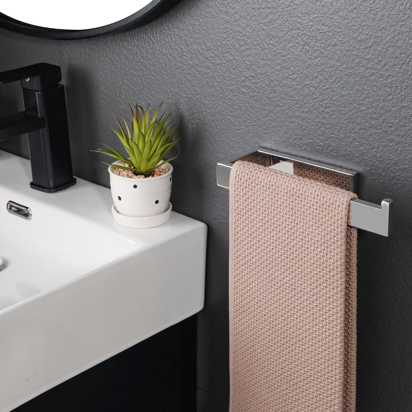 Sayayo Chrome Towel Ring for Bathroom, 10 Inch Hand Towel Bar Towel Rack Towel Holder Wall Mounted Square, SUS304 Stainless Steel