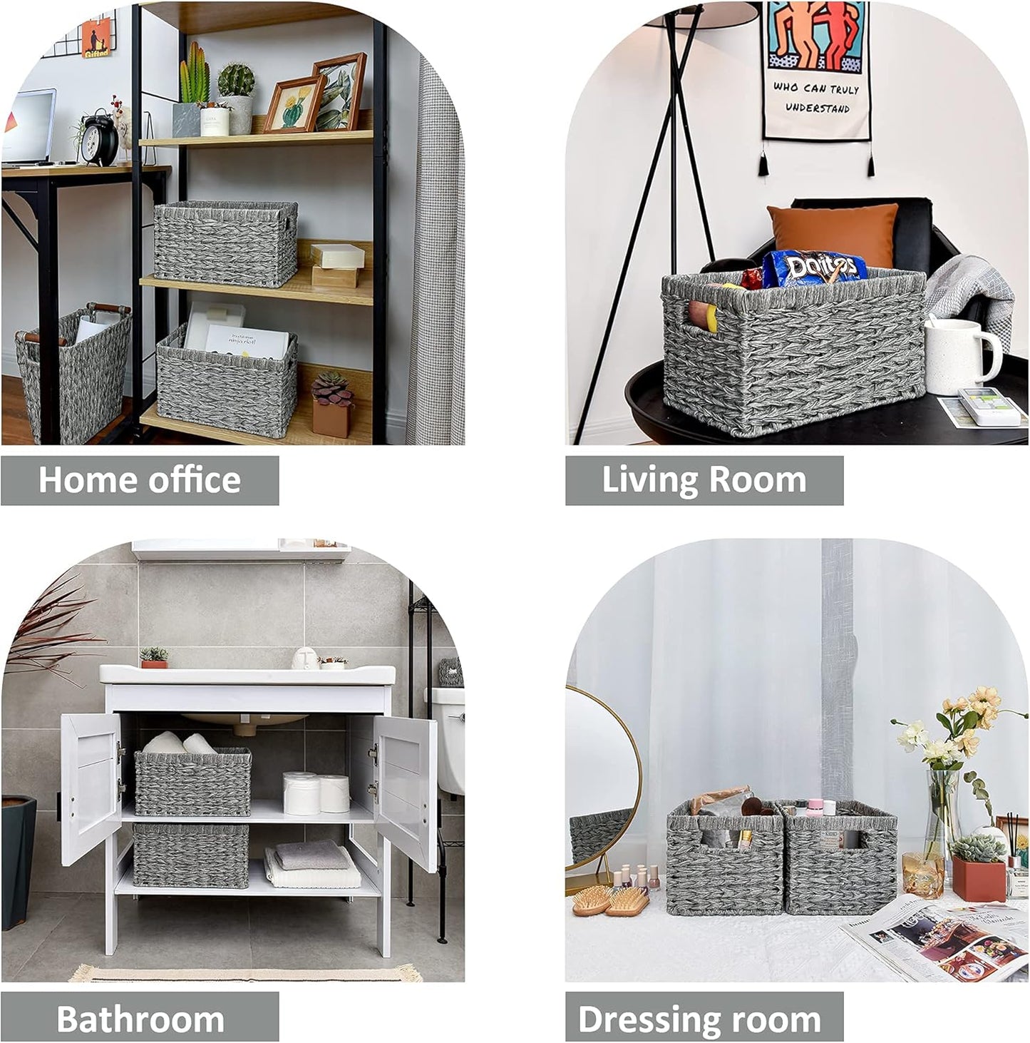 GRANNY SAYS Wicker Baskets with Handles - Gray Storage Baskets (2-Pack) for Organizing Cabinet, Coffee Table