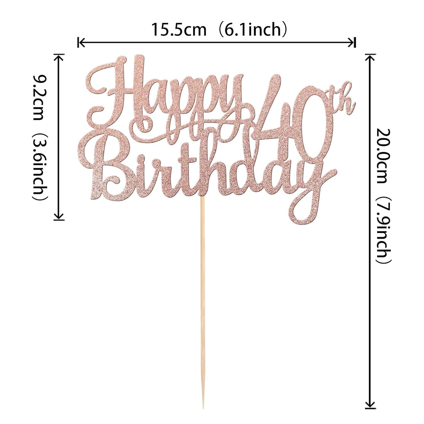 1 PCS Happy 40th Birthday Cake Topper Glitter Cheers to 40 Years Birthday Cake Pick 40 Fabulous Cake Decoration for Happy 40th Birthday Anniversary Party Decorations Supplies Rose Gold