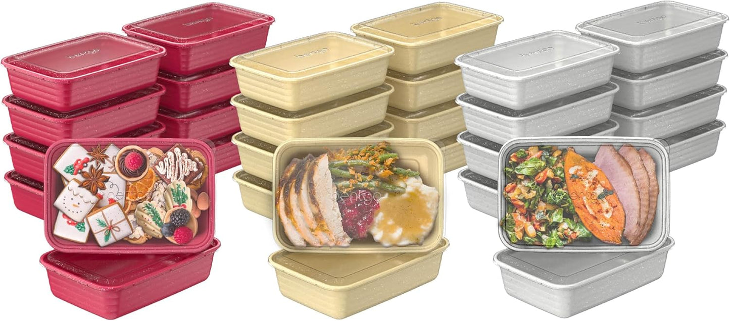 Bentgo Prep 60-Piece Holiday Food Storage Set - 1-Compartment Meal Prep Containers, 4-Cup Capacity, Reusable, Durable, PFAS & BPA-Free, Microwave/Freezer/Dishwasher Safe (Holiday Glitter Collection)