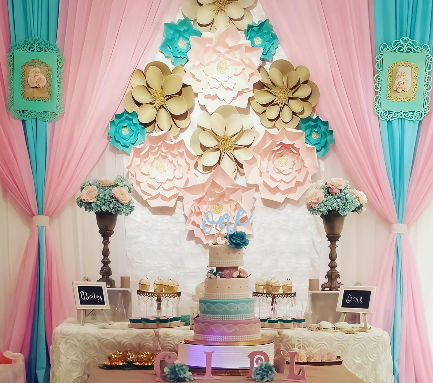 First Birthday Cake Topper - Light Blue Glitter One Cake Decorating Supplies for Girls and Boys, Perfect for Baby Shower/Gender Revealing Party Photo Booth Props