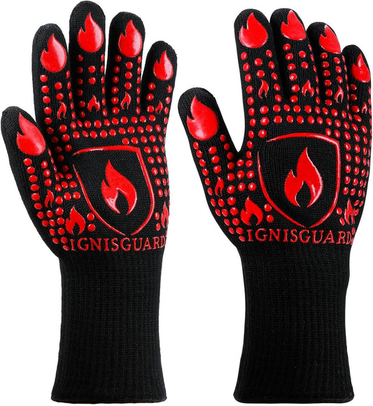 BBQ & Grill Gloves, Oven Gloves, 1472°F Silicone Oven Mitts Heat Resistant Grilling Gloves Fireproof Non-Slip for Barbecue Cooking Baking Smoking, 1-Pair Red（M）
