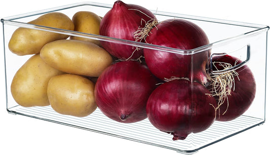 Hudgan 2 Pack Straight Sides Stackable Pantry Organizer Bins for Home Edit - 13.5''L x 7.5''W x 5.5''H