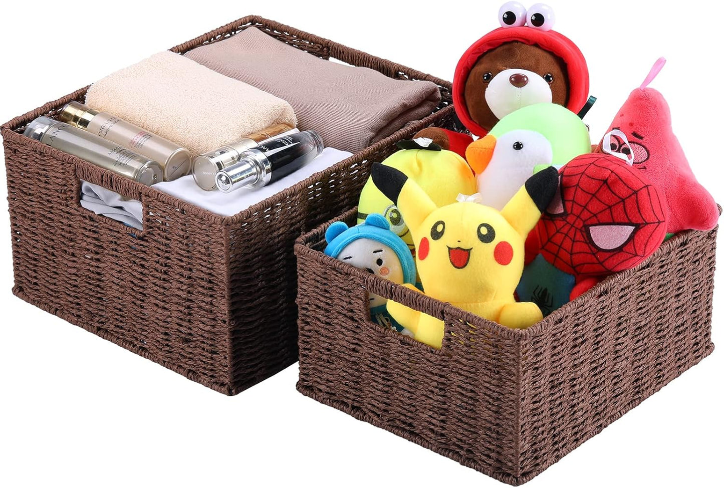 HOONEX Large Woven Storage Baskets, Paper Rope With Sturdy Metal Wire Frame, for Shelves, Set of 2, Dark Brown