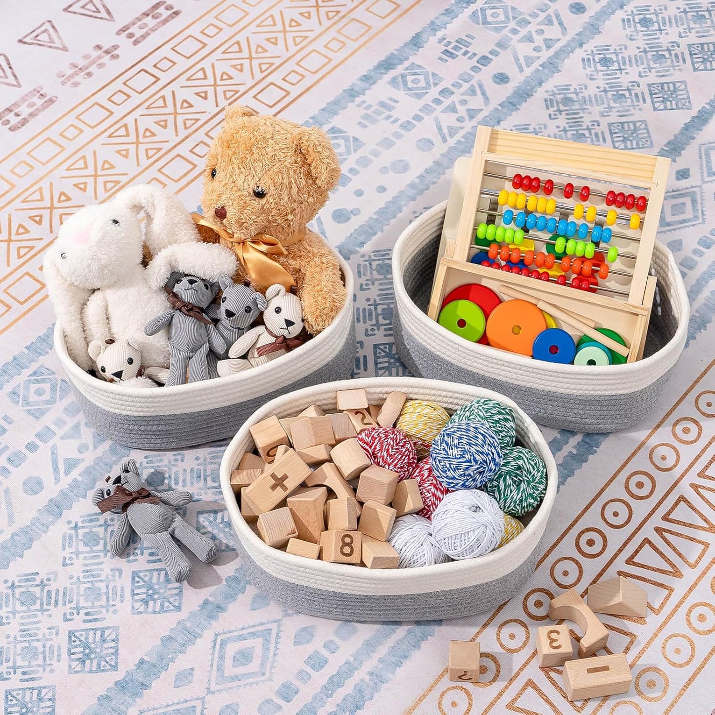 CubesLand Cube Shelf Storage Baskets for Organizing, Woven Shelf, Closet Bins Shelves Toy Basket Box Nursery Baby 2 Packs Organization Off White/Light Gray