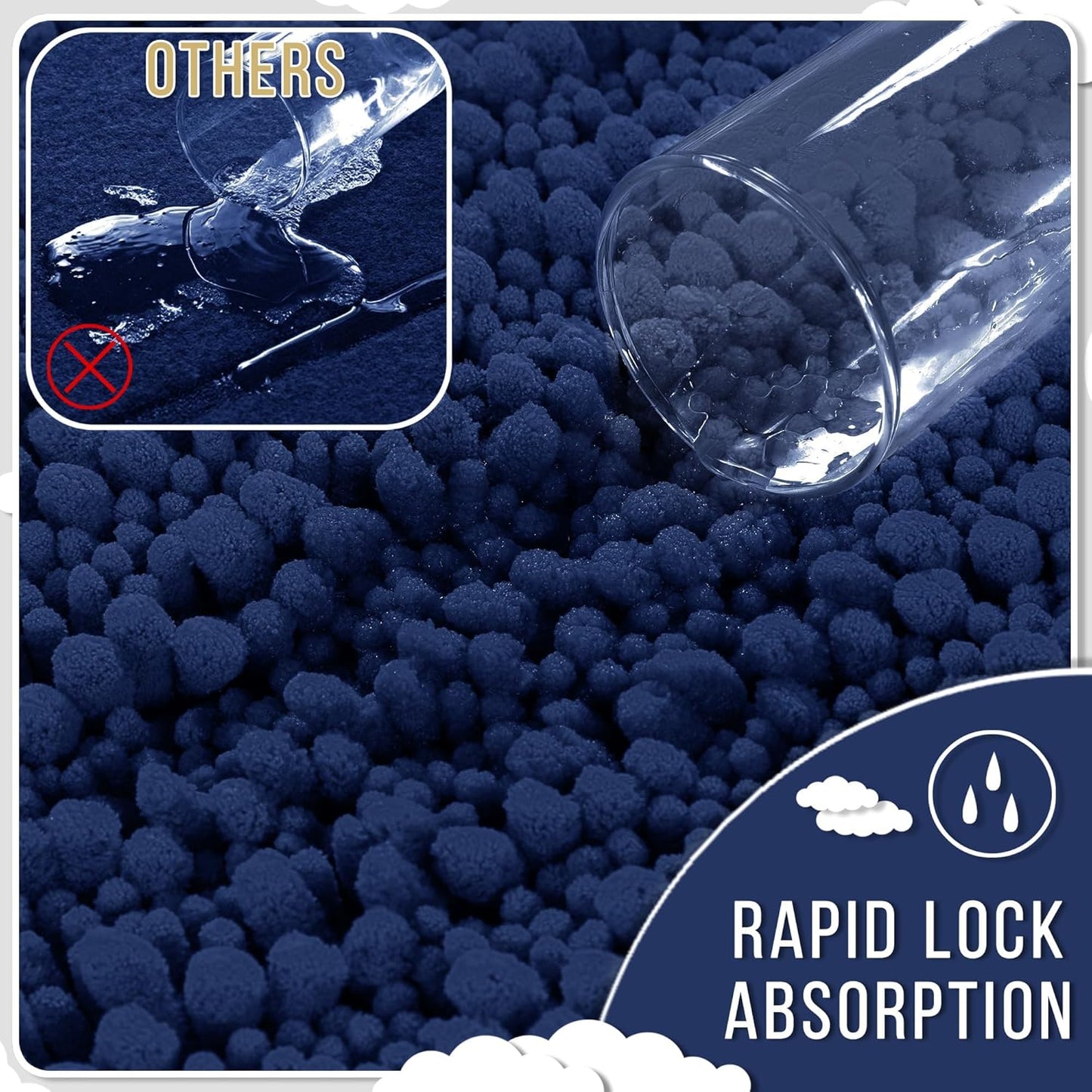 Yimobra Bathroom Runner Rug 55x24 Inch - Extra Long Non Slip Chenille Bath Mat, Soft & Absorbent, Machine Washable Shaggy Hallway Carpet for Vanity Tub Shower, Navy Blue Home Decor Accessories