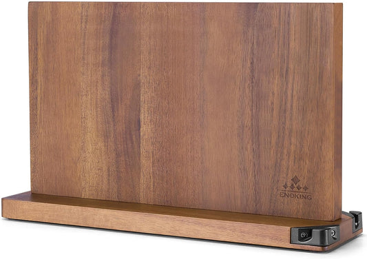 ENOKING 15.2" Extra Large Magnetic Knife Block with Dual Sharpeners, Acacia Wood Knife Holder & Display Stand with Strong Magnets