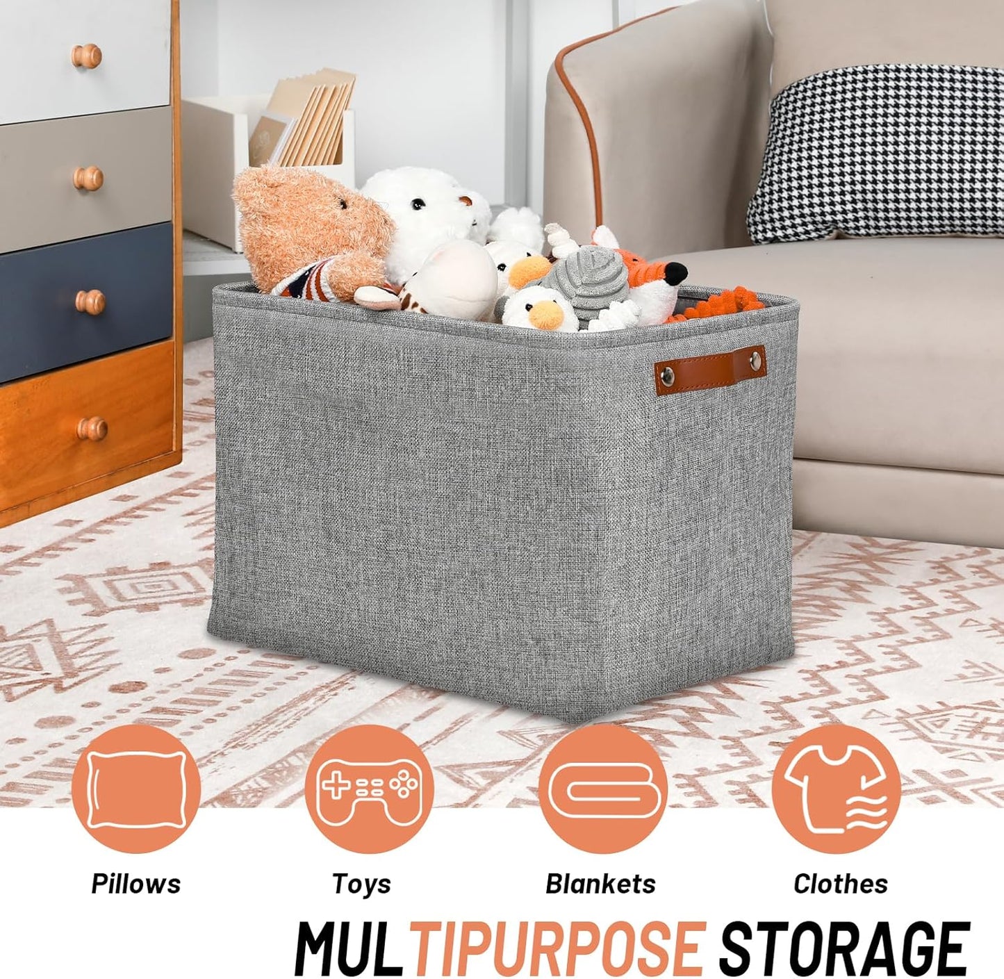 DULLEMELO Large Storage Baskets, 3 Pack Foldable Storage Baskets Bins for Colthes Organizer, Fabric Storage Organizer Baskets for Shelves Closet Nursery Toy Storage(Gray)