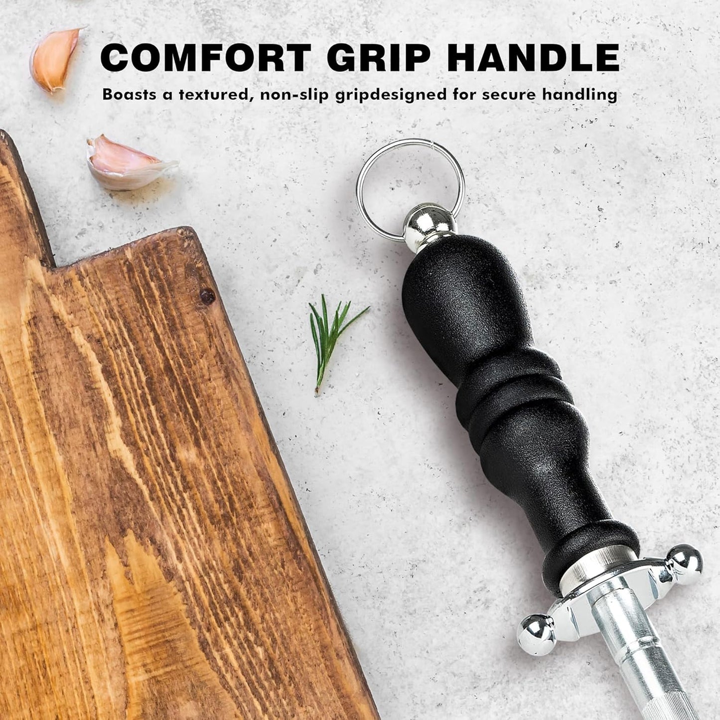 Knife Sharpener Rod, Kitchen Knives Sharpener Carbon Steel Professional Knife Sharpening Steel, Honing Rod with Hanging Holes (13 inches)