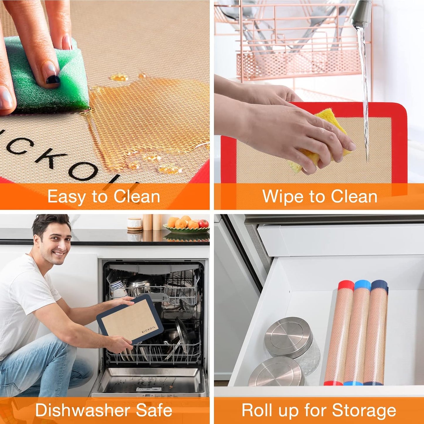 Silicone Baking Mats Quarter Sheet 3 Pack - BPA Free Reusable Non-Stick Silicone Baking Sheets for Oven Cookies Macarons Pizza - Induction Cooktop Protector, Cooking Essentials Kitchen Accessories