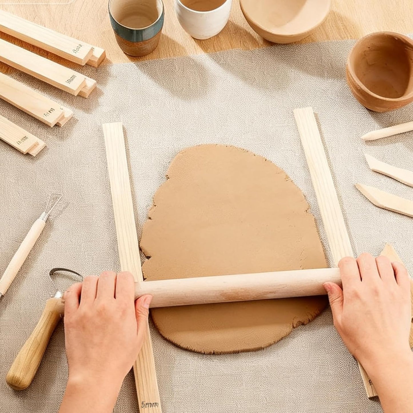 Clay Rolling Pin Guides, 10Pcs Pottery Teaching Rolling Mud Stick Guide, Pottery Tools, Wooden Slab Roller, Clay Tools, Mudboard Tools for Polymer Thickness