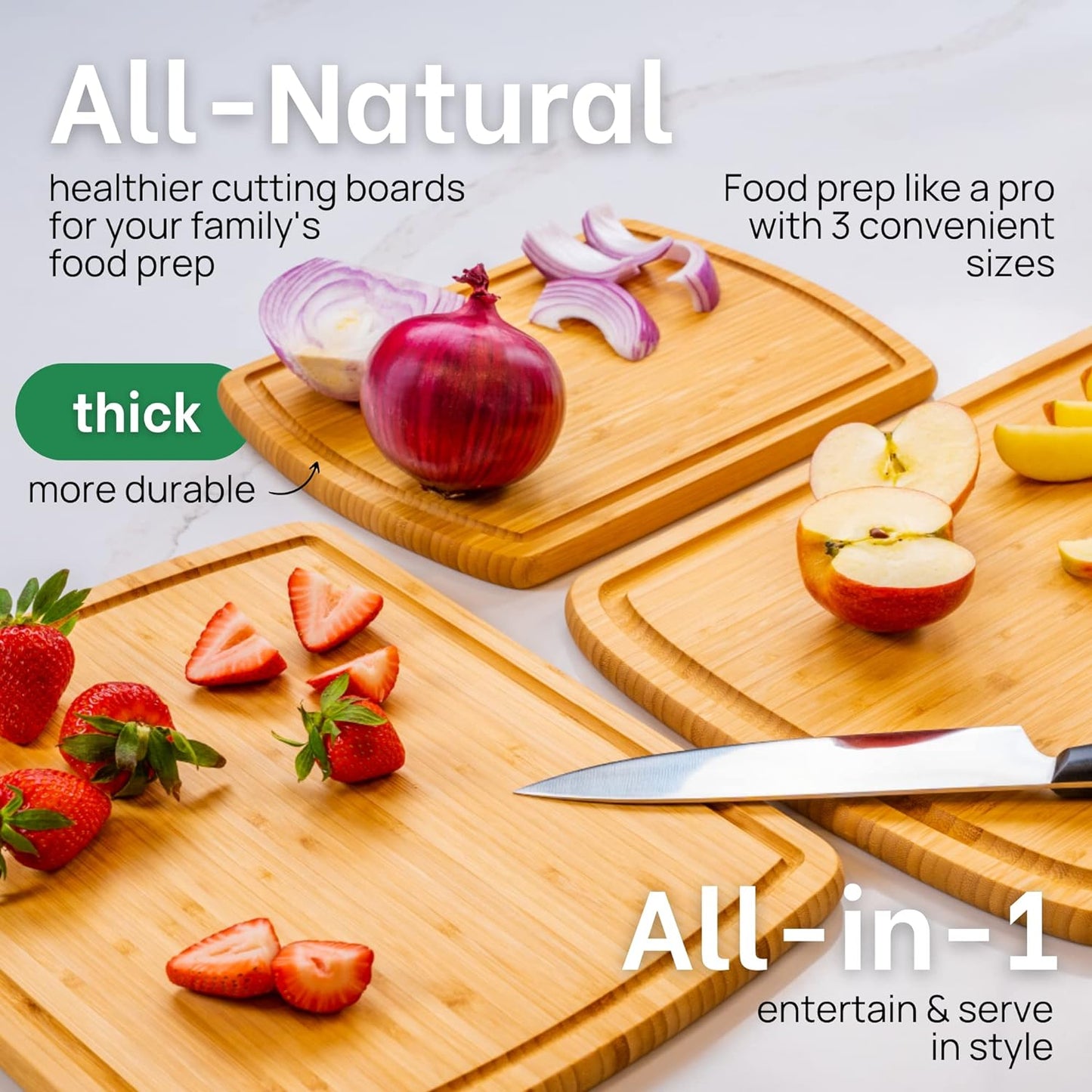 FSC® Certified Extra Large Bamboo Cutting Boards for Kitchen, Organic Wooden Cutting Board Set with 67% Larger Surface, Non-Toxic, Lifetime Replacements