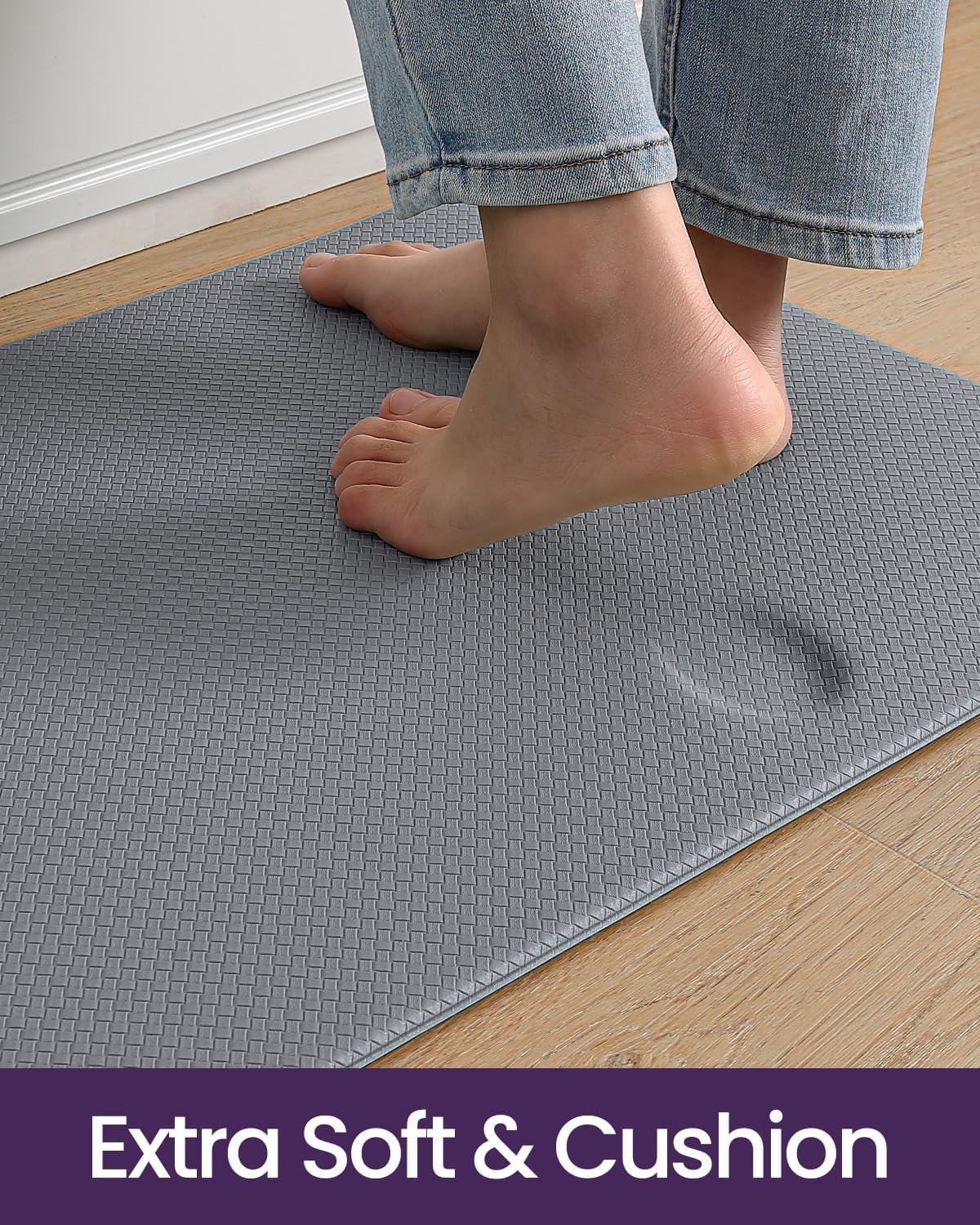 DEXI Kitchen Floor Mats Cushioned Anti Fatigue, 17x95, Long Standing Runner Rug Waterproof, Comfort Memory Foam Padded for Front Sink Laundry, Grey