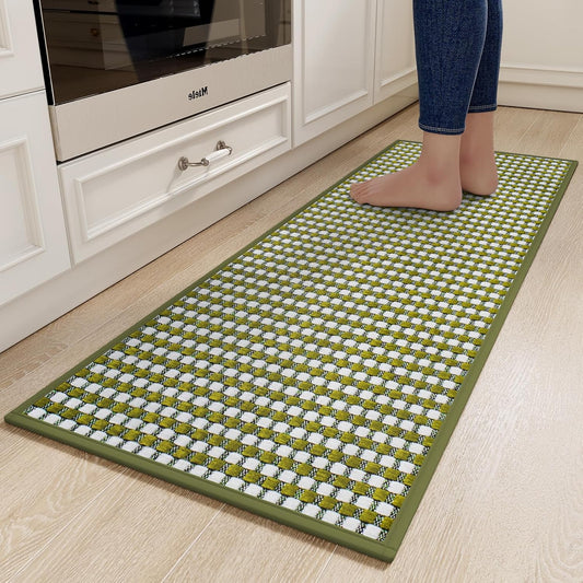 Kitchen Runner Rugs Non Slip Washable, Super Absorbent Soft Chenille Braided Kitchen Mats for Floor Rubber Backing Sink Mat Standing Hallway Floor Mat, Easy Clean, Green 17"x59"