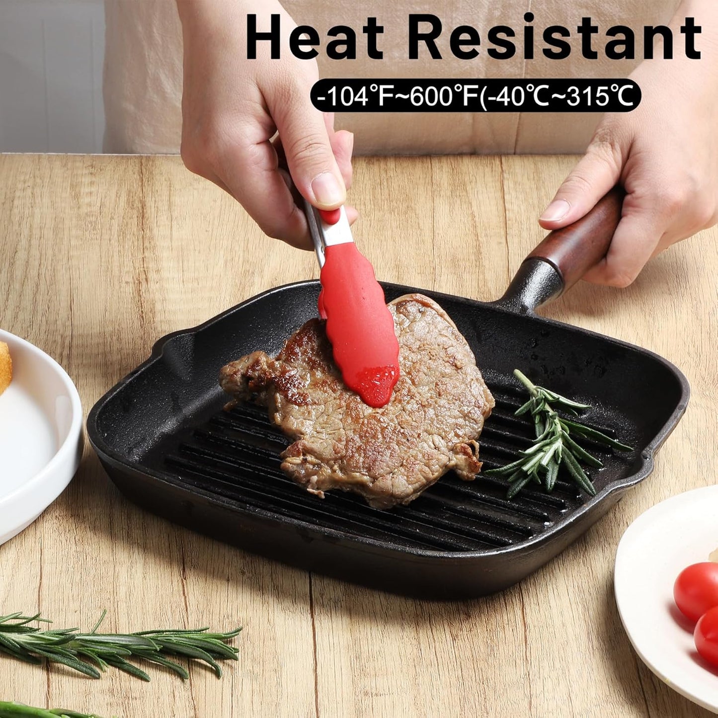 Hotec Mini Silicone Kitchen Tongs for Cooking - 7-Inch Small Serving Tongs with Silicone Tips, Set of 3 (Red,Blue,Green)