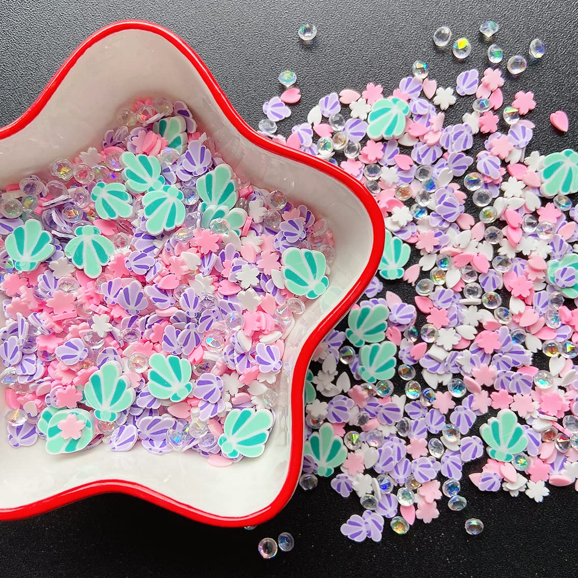 EHOPE Fake Sprinkles Resin Sprinkles Fake Candy Sprinkles Clay Sprinkles Polymer Sprinkles Polymer Clay Slices for Nail Art DIY Crafts Cake Phone Case(40G-Green Shell+Pink Cherry Blossom-44)