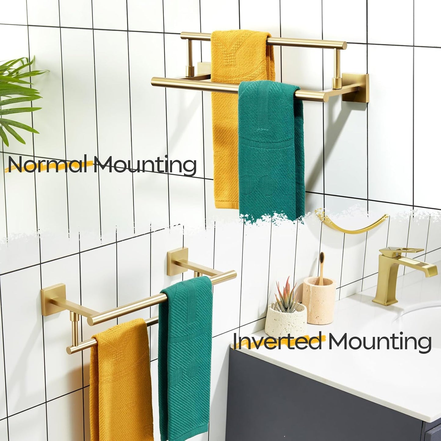 KOKOSIRI Hand Towel Bar 16 Inches Towel Holder Bathroom Rack for Bath Cabinet Towel Rails Brushed Gold Stainless Steel B5009BG-L16