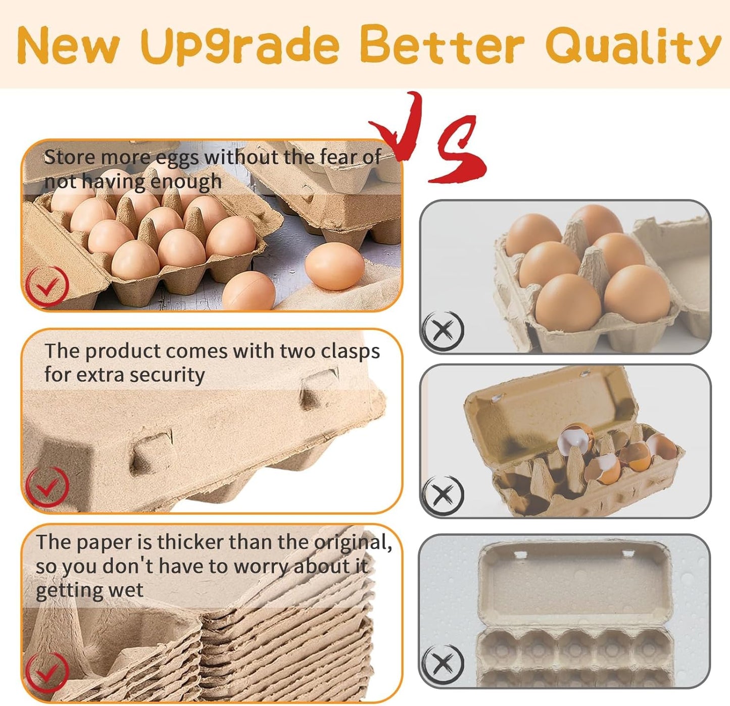 Egg Cartons 30 Pack,Classic 3x4 Style Holds 12 Large Eggs, Sturdy Design Made from Recycled Cardboard.